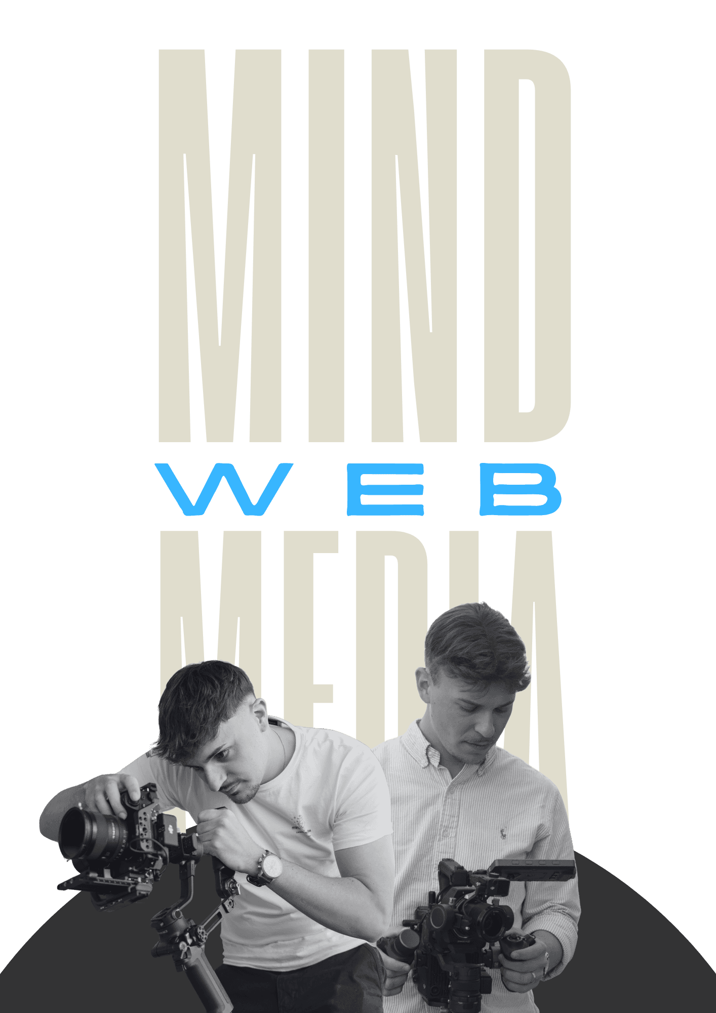 Das Logo unserer Agentur MINDWEBMEDIA im Hintergrund. Im Vordergrund die Inhaber Joel Westenburger und Luca Weigerding