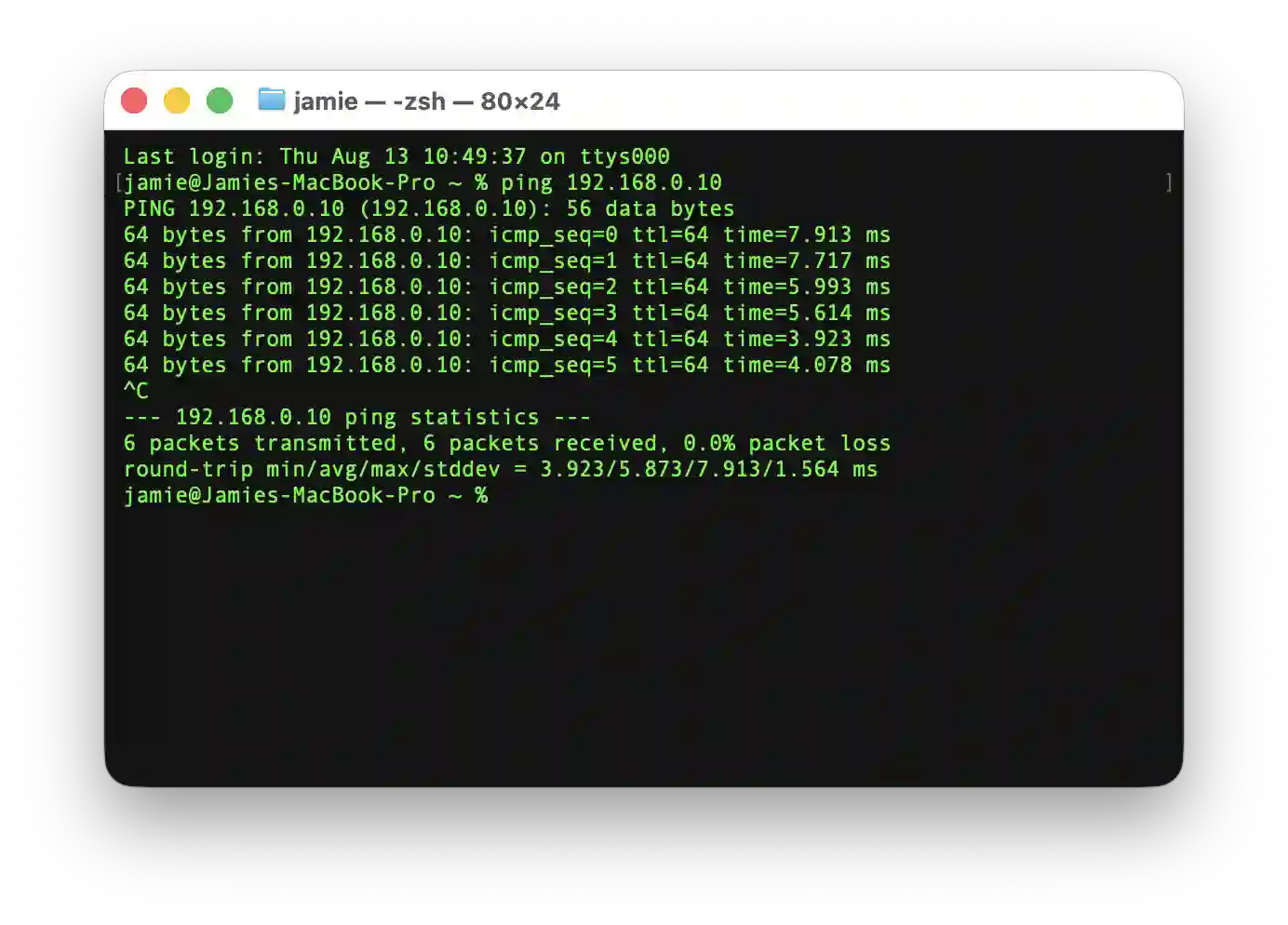 Pint terminal to check device network status