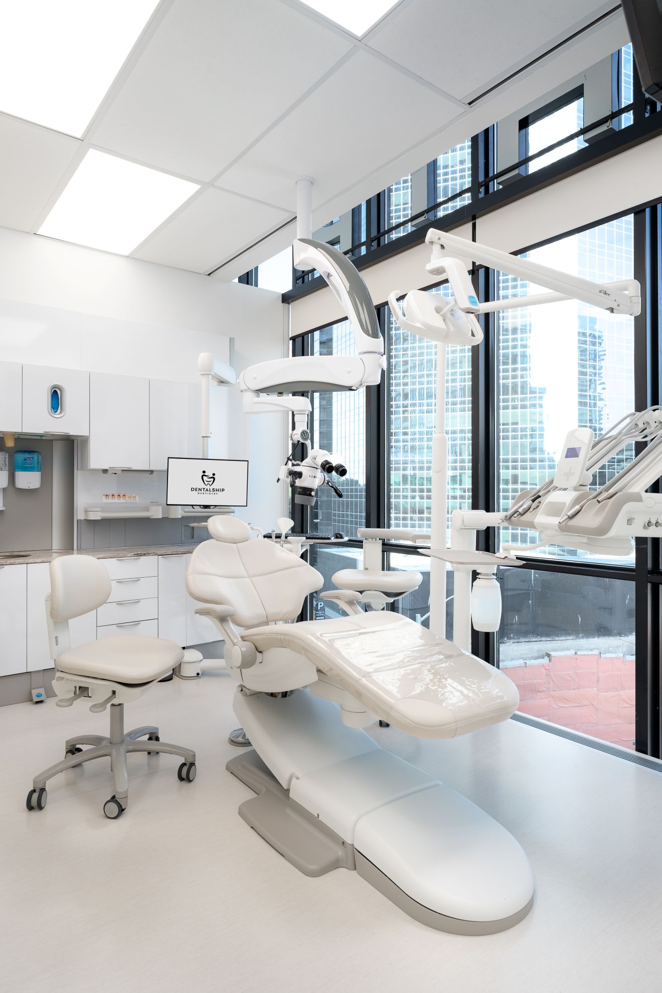 a dentist examining a patient