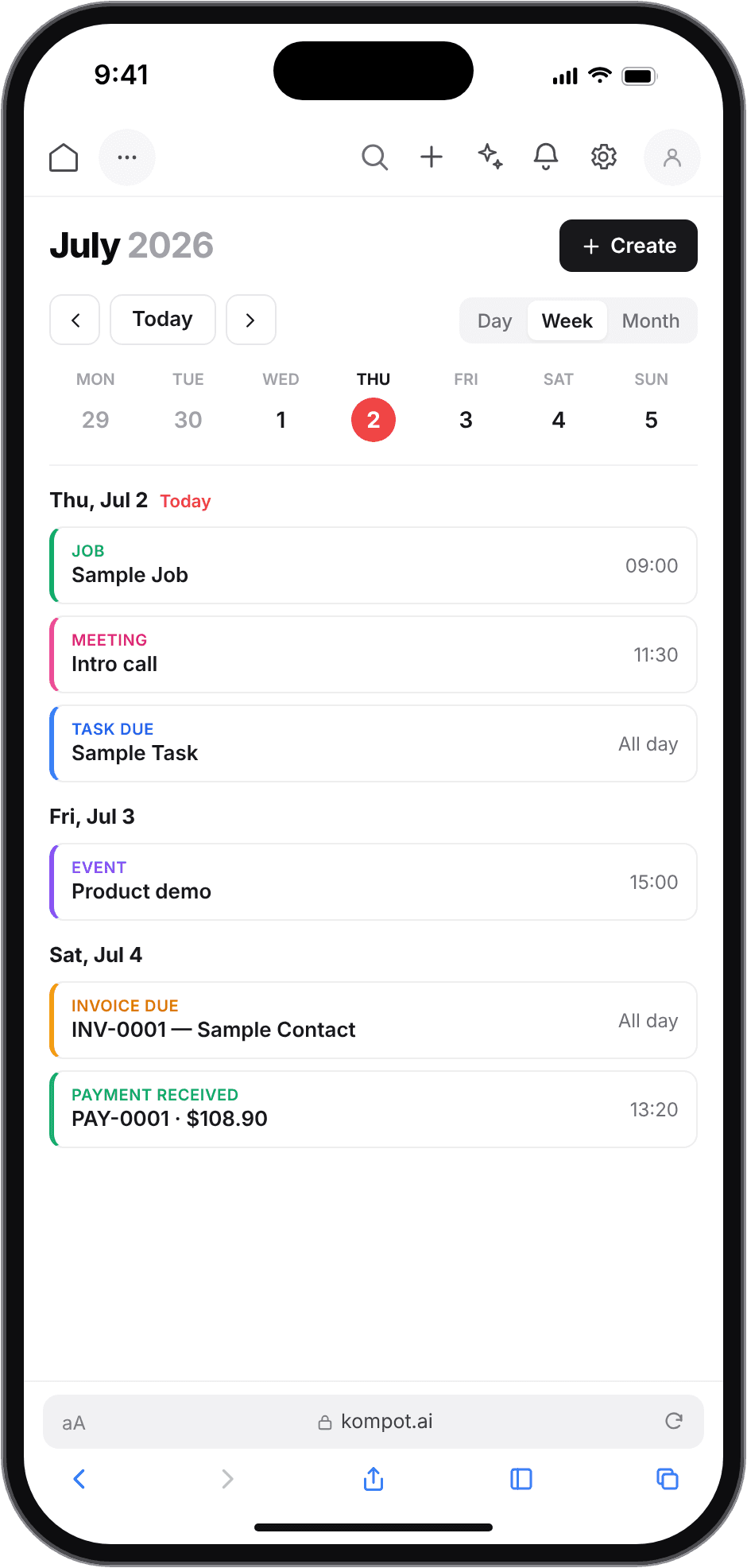 Mobile design mockup — Calendar