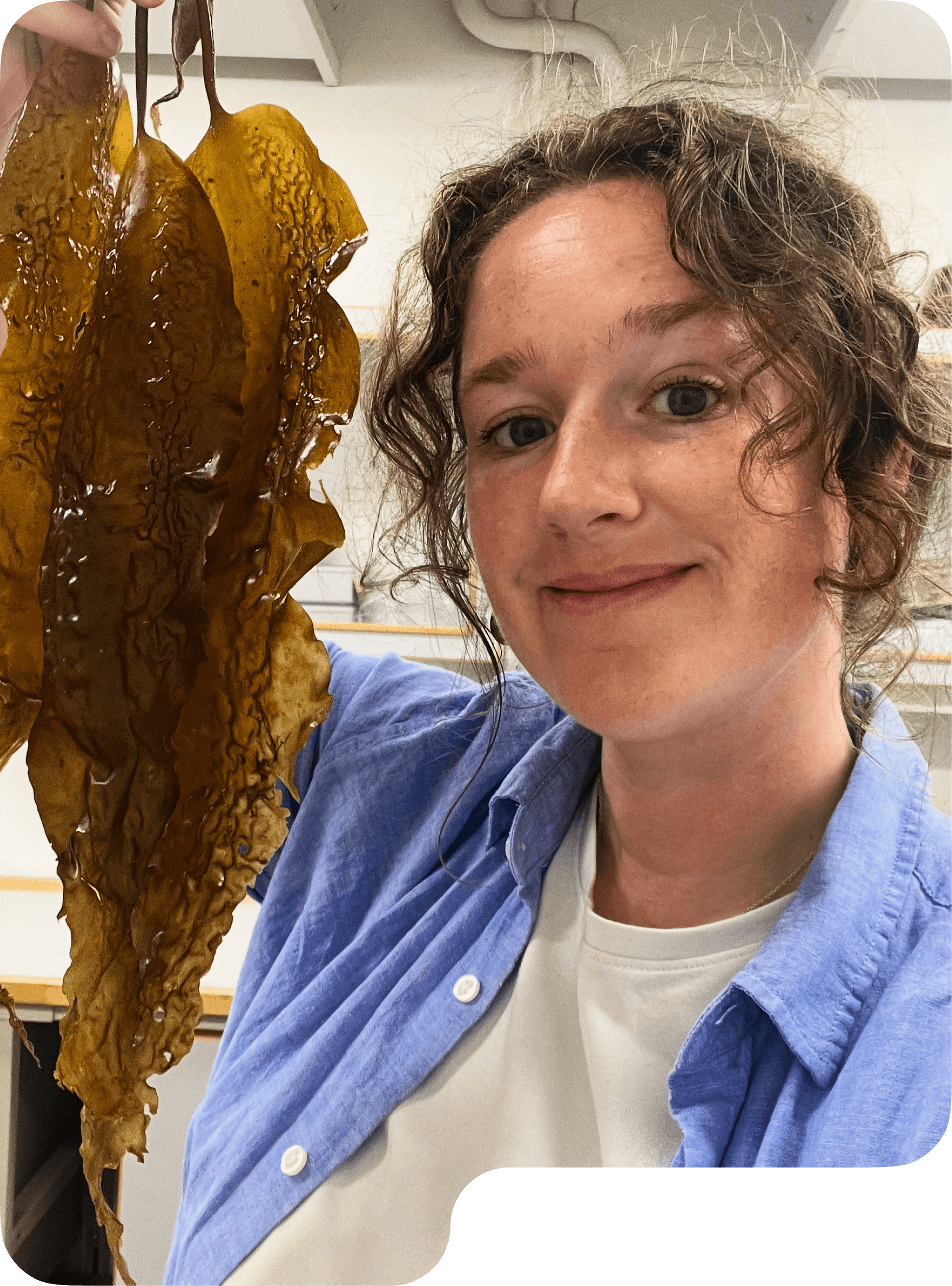 Photo of author holding seaweed
