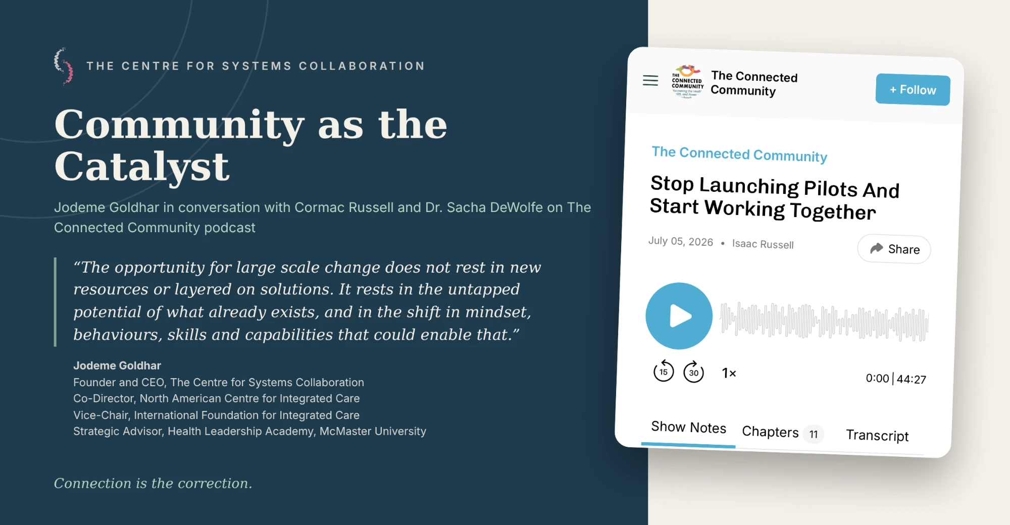 Community as the Catalyst: Jodeme Goldhar in conversation with Cormac Russell and Dr. Sacha DeWolfe on The Connected Community podcast