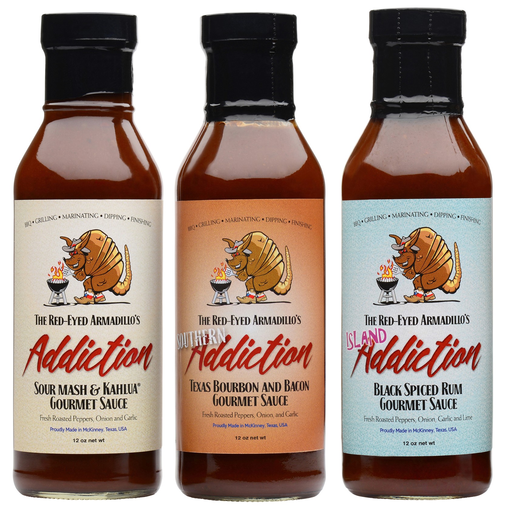 BBQ sauce bottles trio food packaging photography