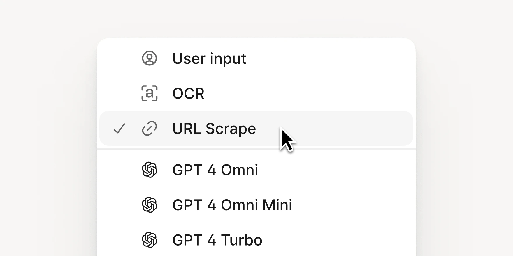 Selecting URL Scrape option