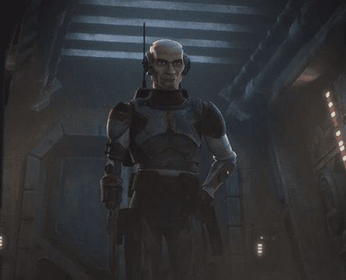 Echo in battle armor standing in a hallway