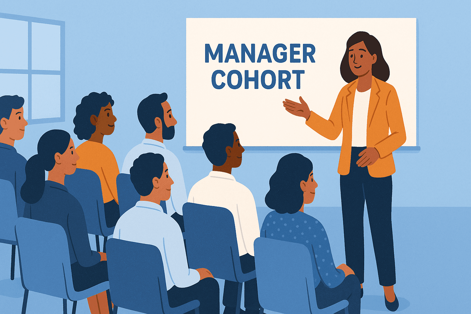 Coach in a classroom with cohort of students