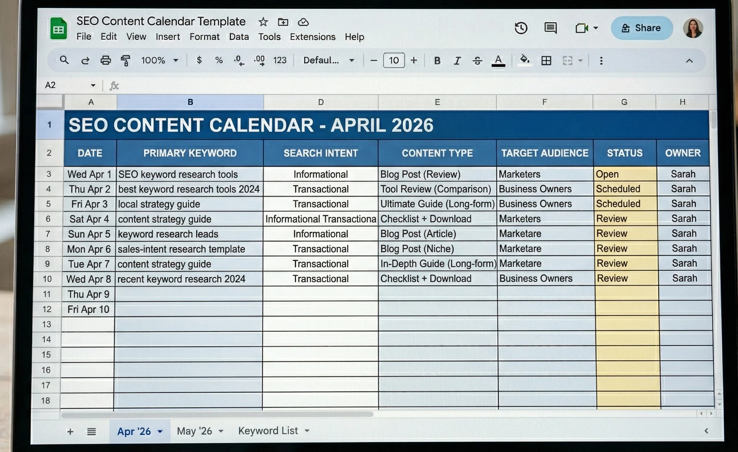 SEO Content calendar