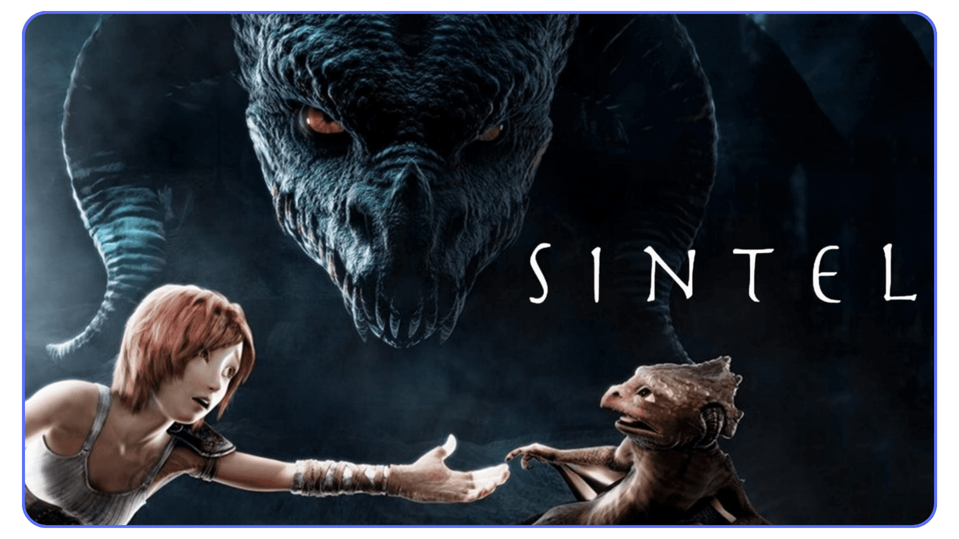 Sintel reaching toward a dragon cub in a dramatic fantasy scene from the Blender animated movie Sintel
