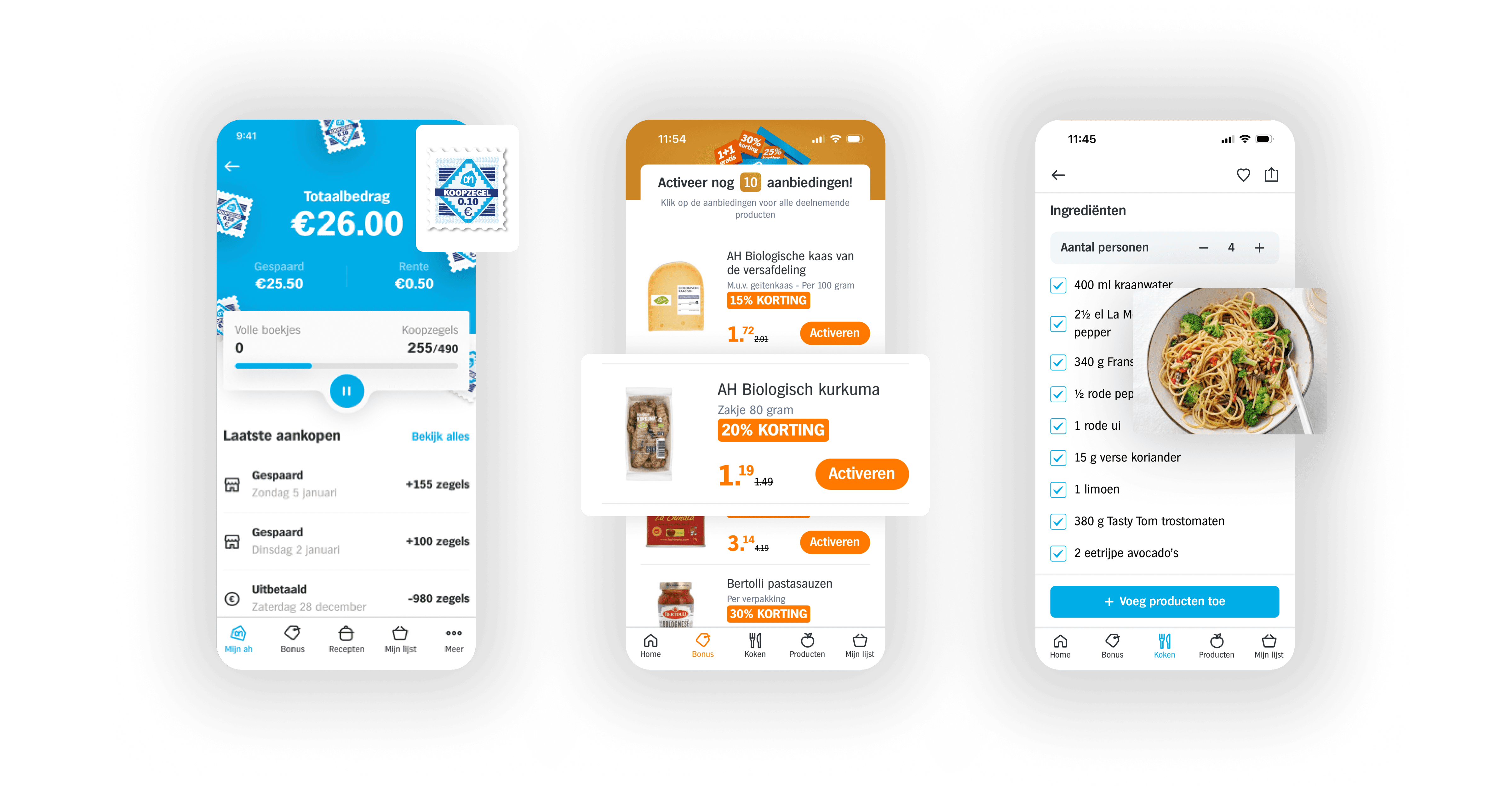 Screenshots from the Albert Heijn app