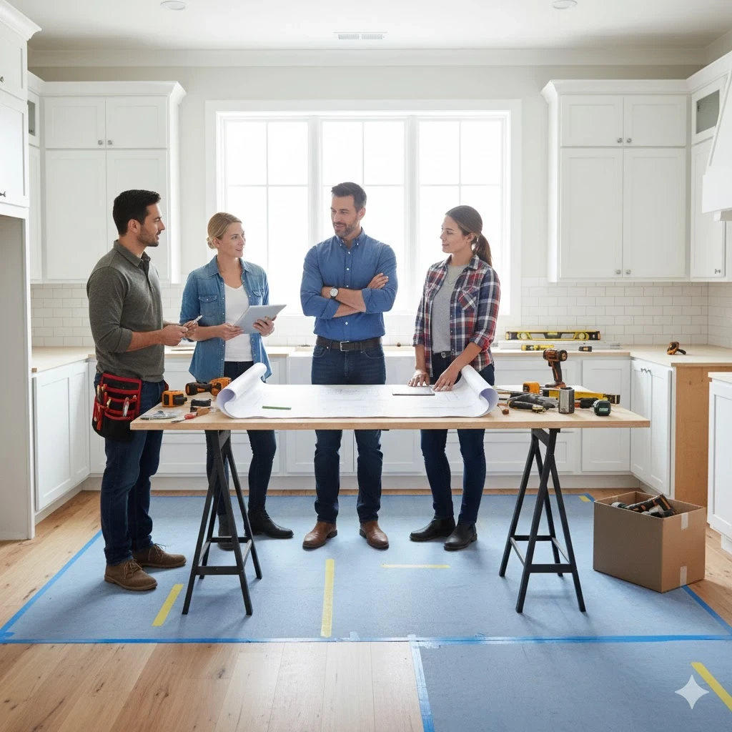 Professional bathroom renovation with floor tile installation