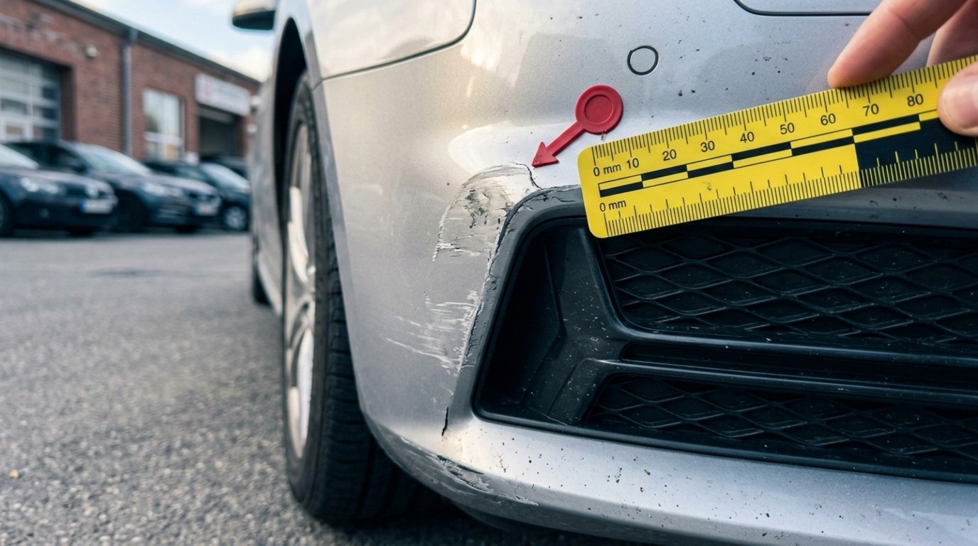 Kfz-Gutachter dokumentiert Unfallschaden am Fahrzeug