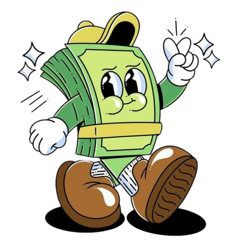 illustration of a purse shaped character holding coins
