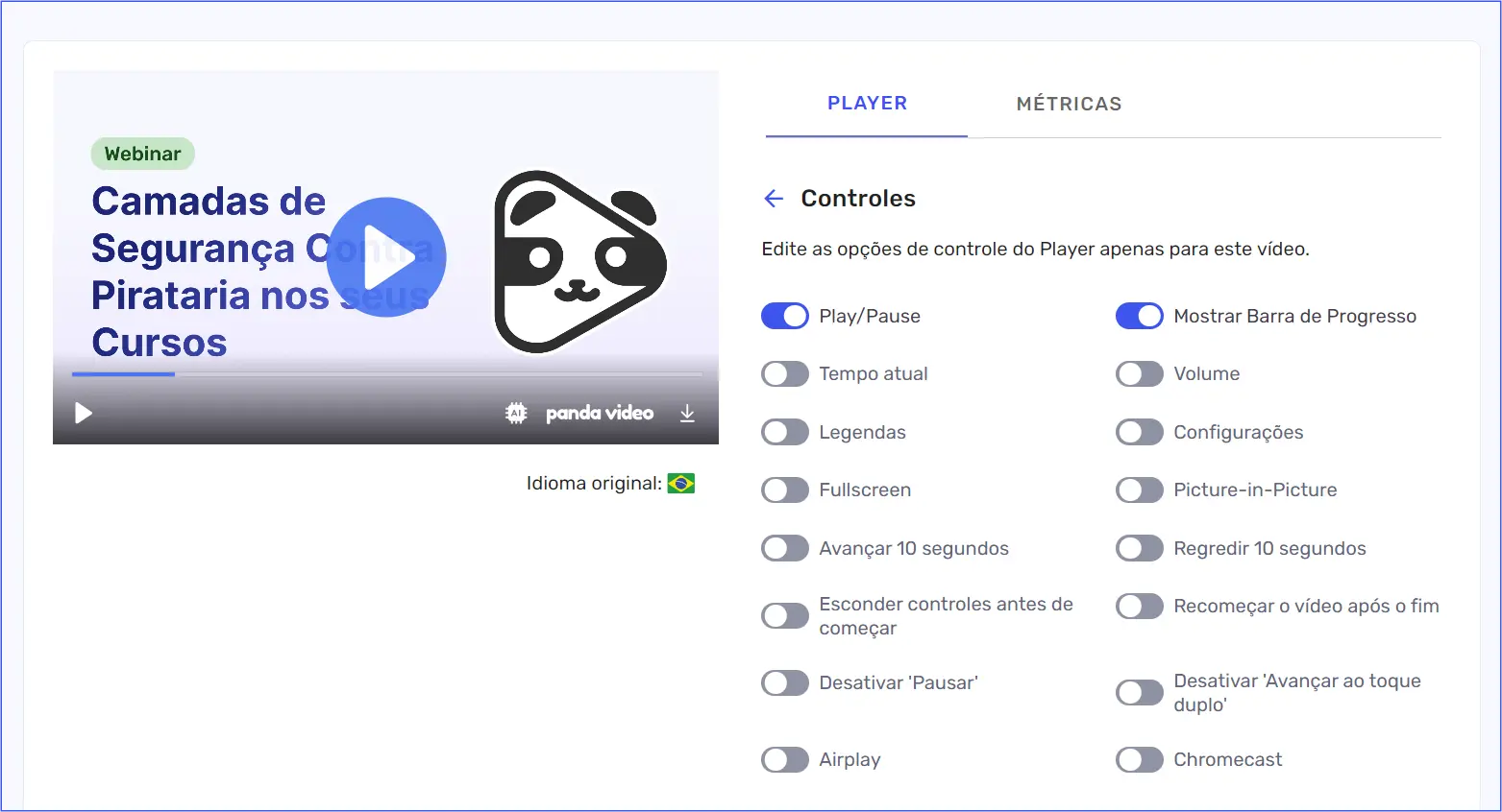Ideias de Teste A/B para vídeos: Desabilitar controles no player