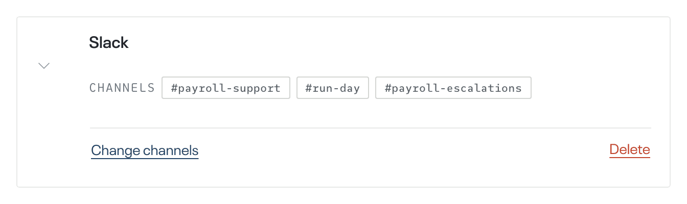 Sources, a Slack row open · the channel tags and the options line with Change channels and Delete