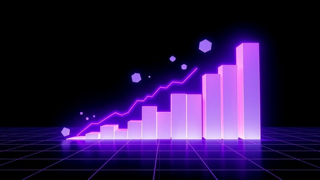 Abstract geometric shapes ascending with purple neon glow on dark background