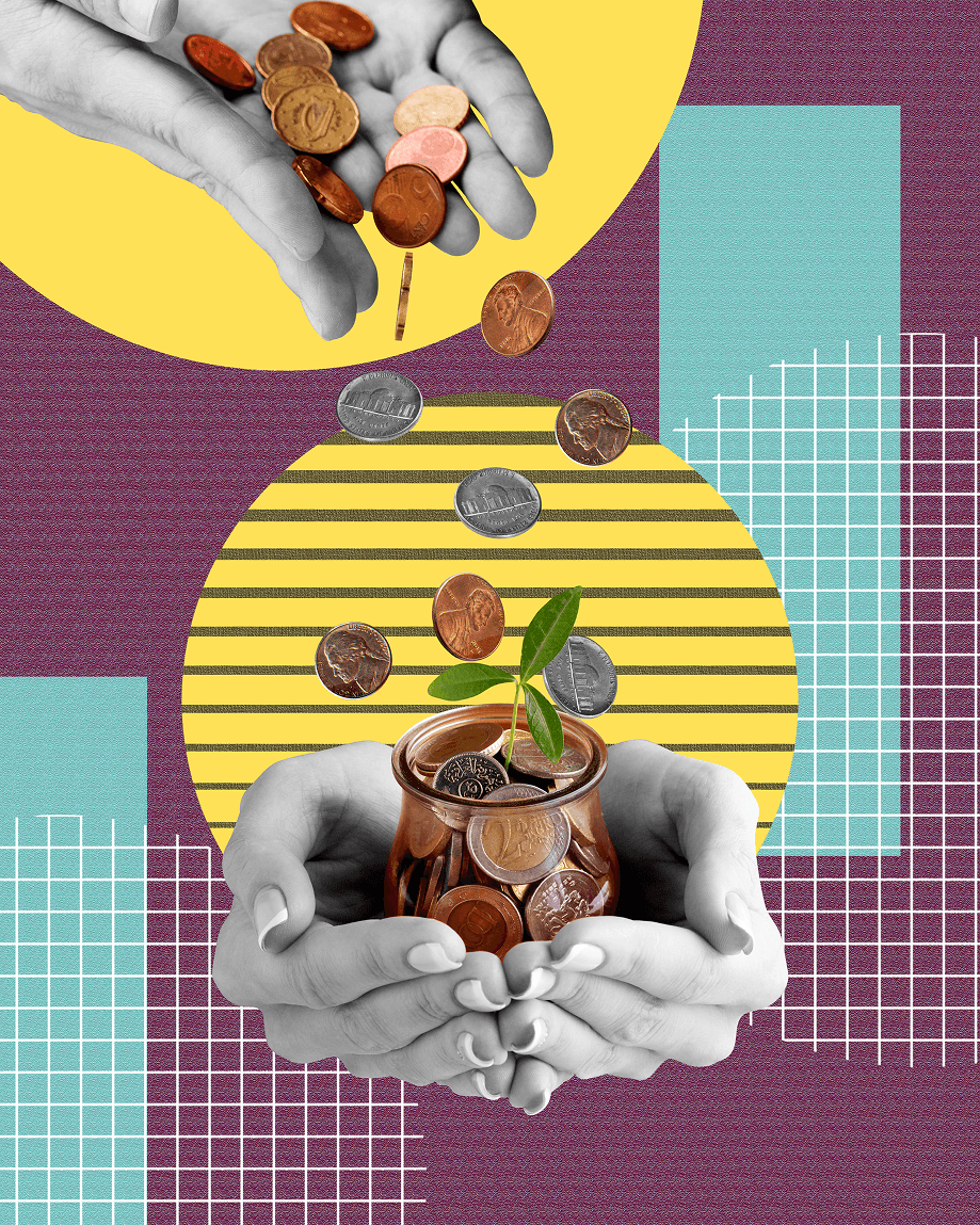 Red and black 3D cube mockup on a table