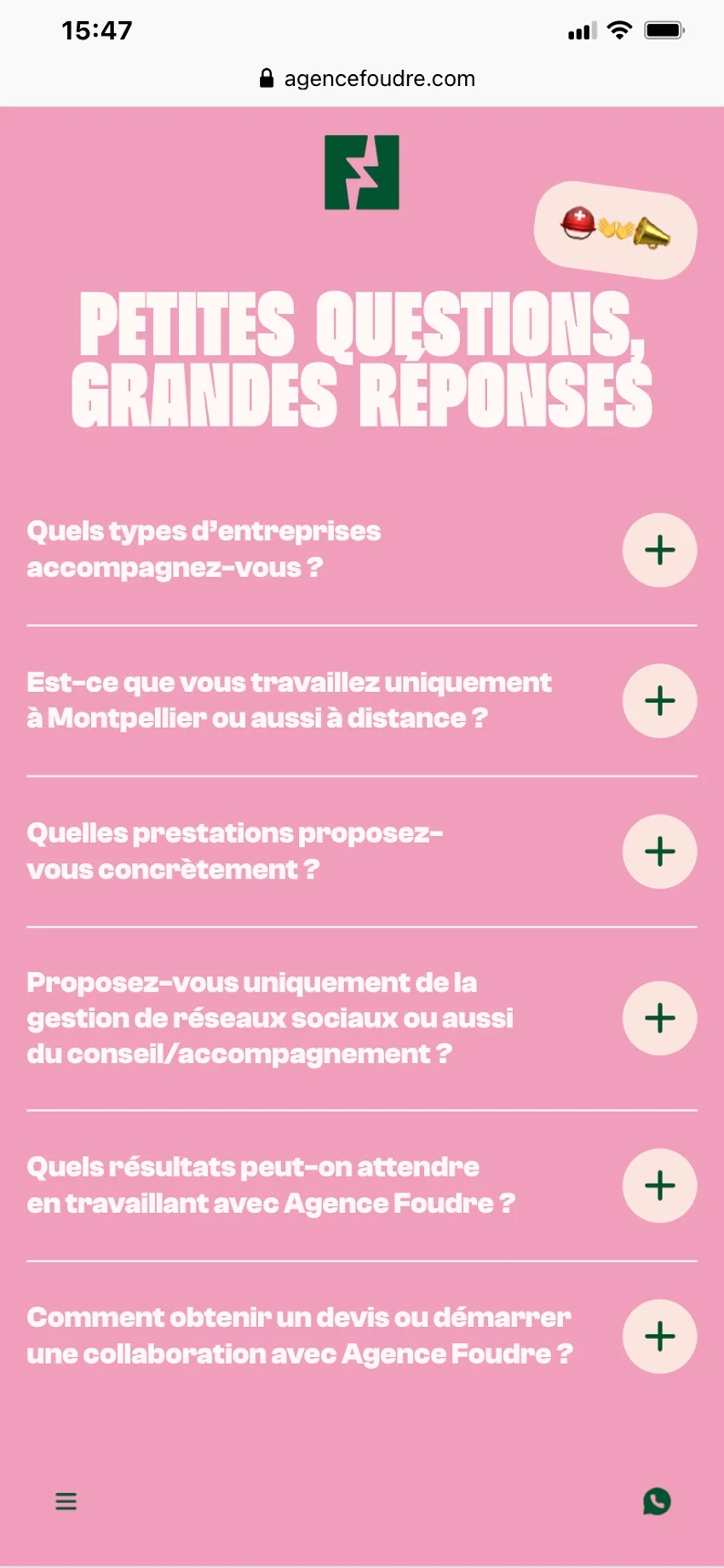 Agence Foudre | Screenshot - Mobile : FAQ