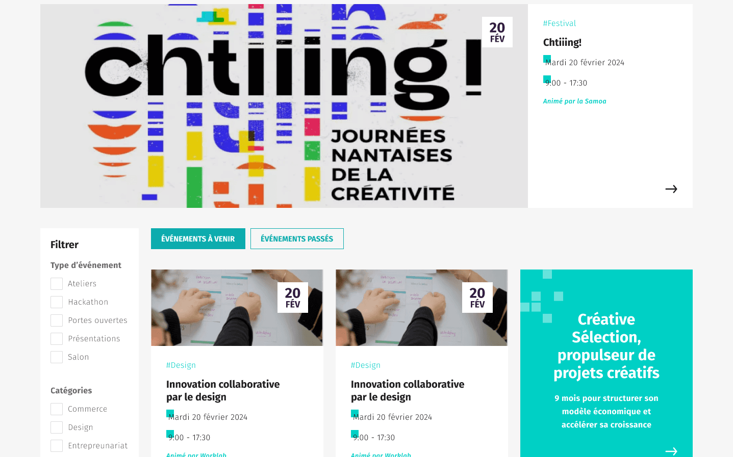 Une section d'agenda sur un site web, réalisée dans le cadre d'un projet d'ux/ui à nantes pour le compte de la SamoaUne section de sondages sur un site web, réalisée dans le cadre d'un projet d'ux/ui à nantes pour le compte de la Samoa