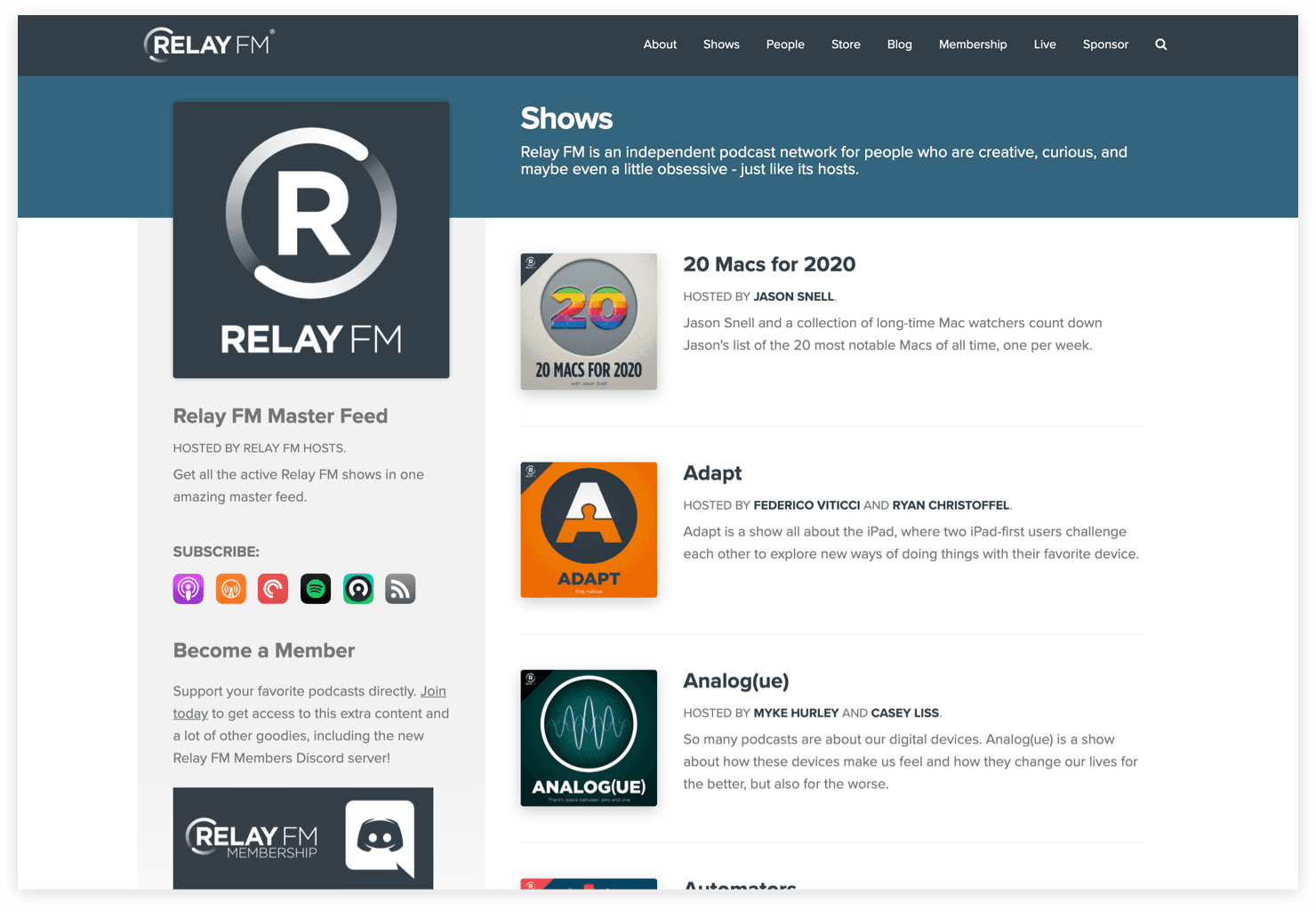 Relay FM podcast directory used for competitive research
