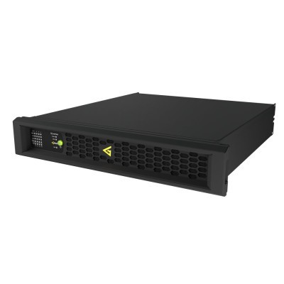 Black rackmount server with network ports and logo