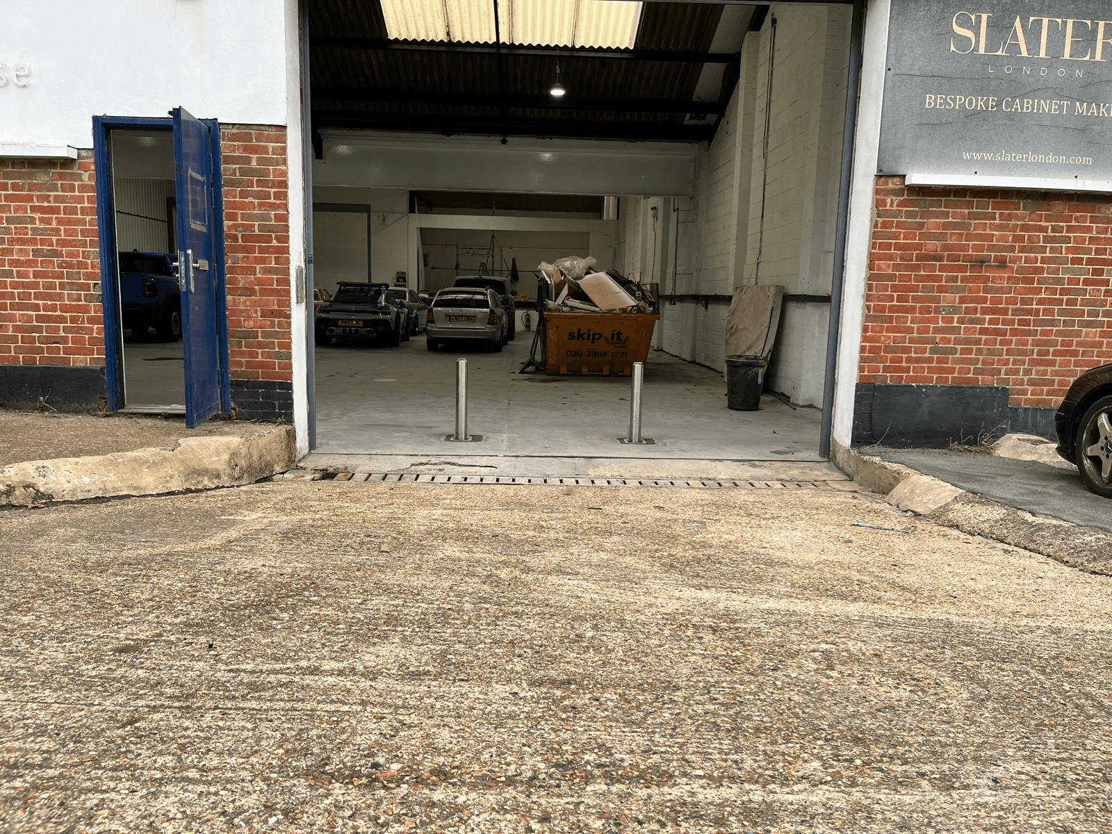 Metal bollards in warehouse