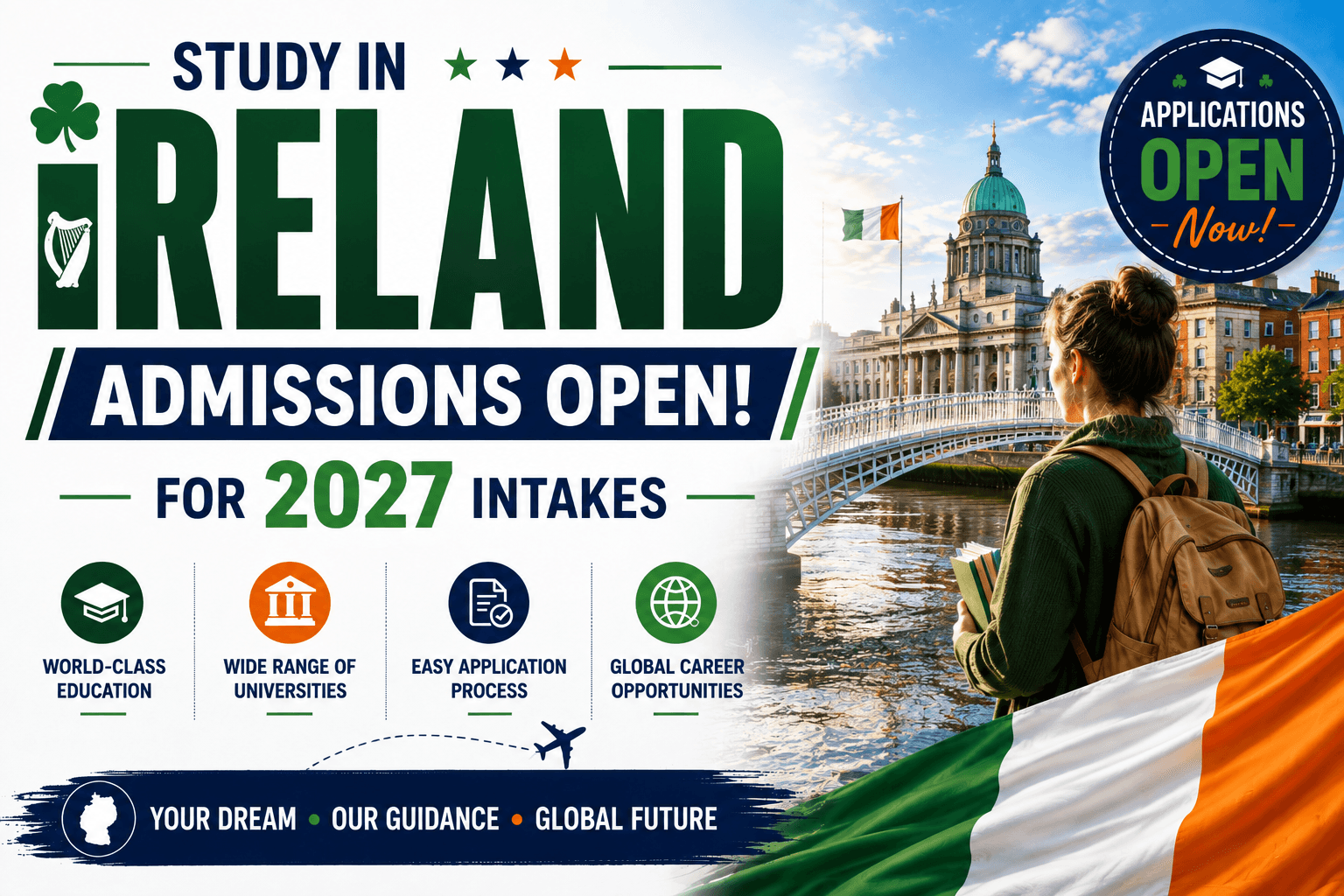 Ireland 2027 study abroad admissions open poster showing intakes