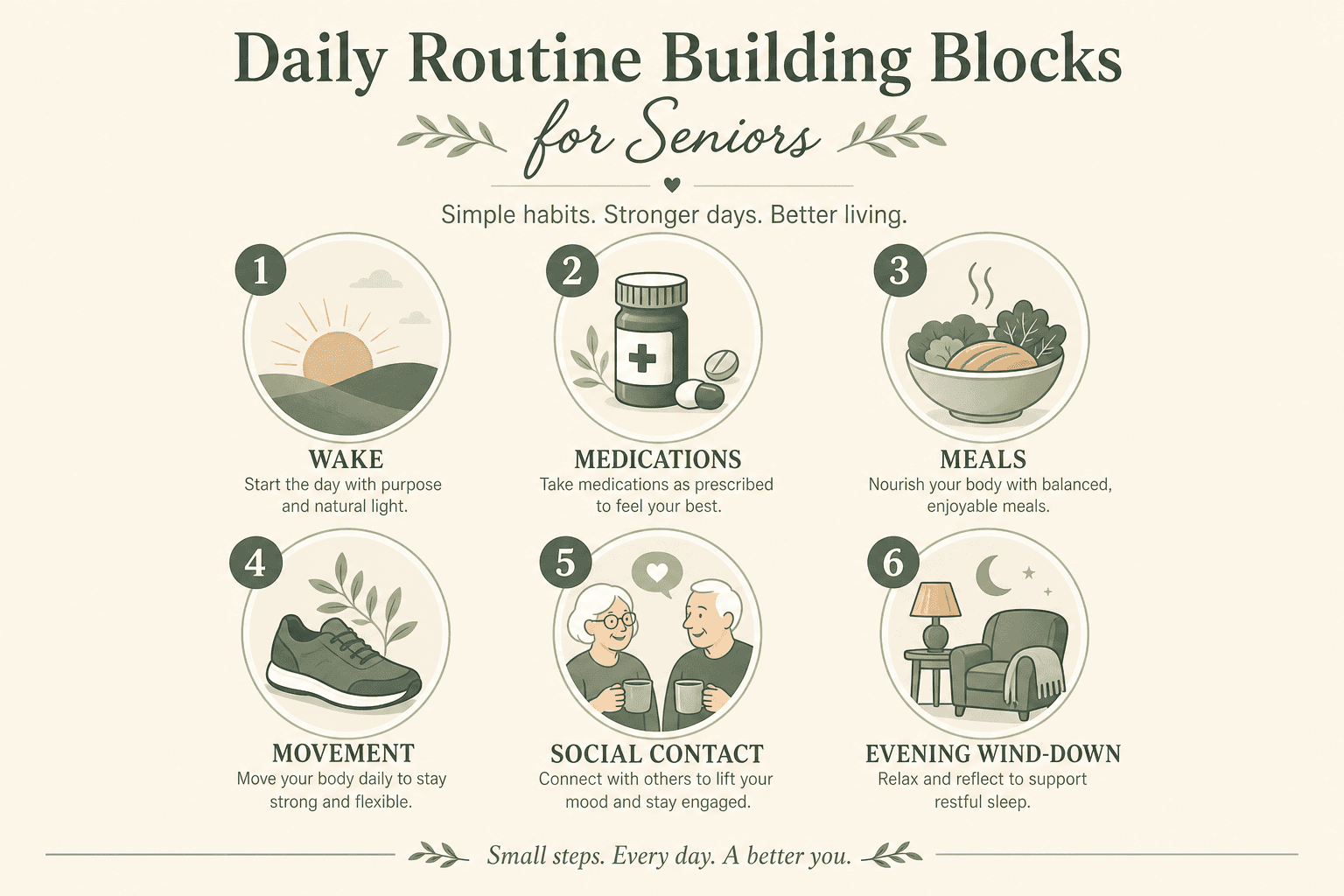 Daily routine building blocks for seniors with early memory loss