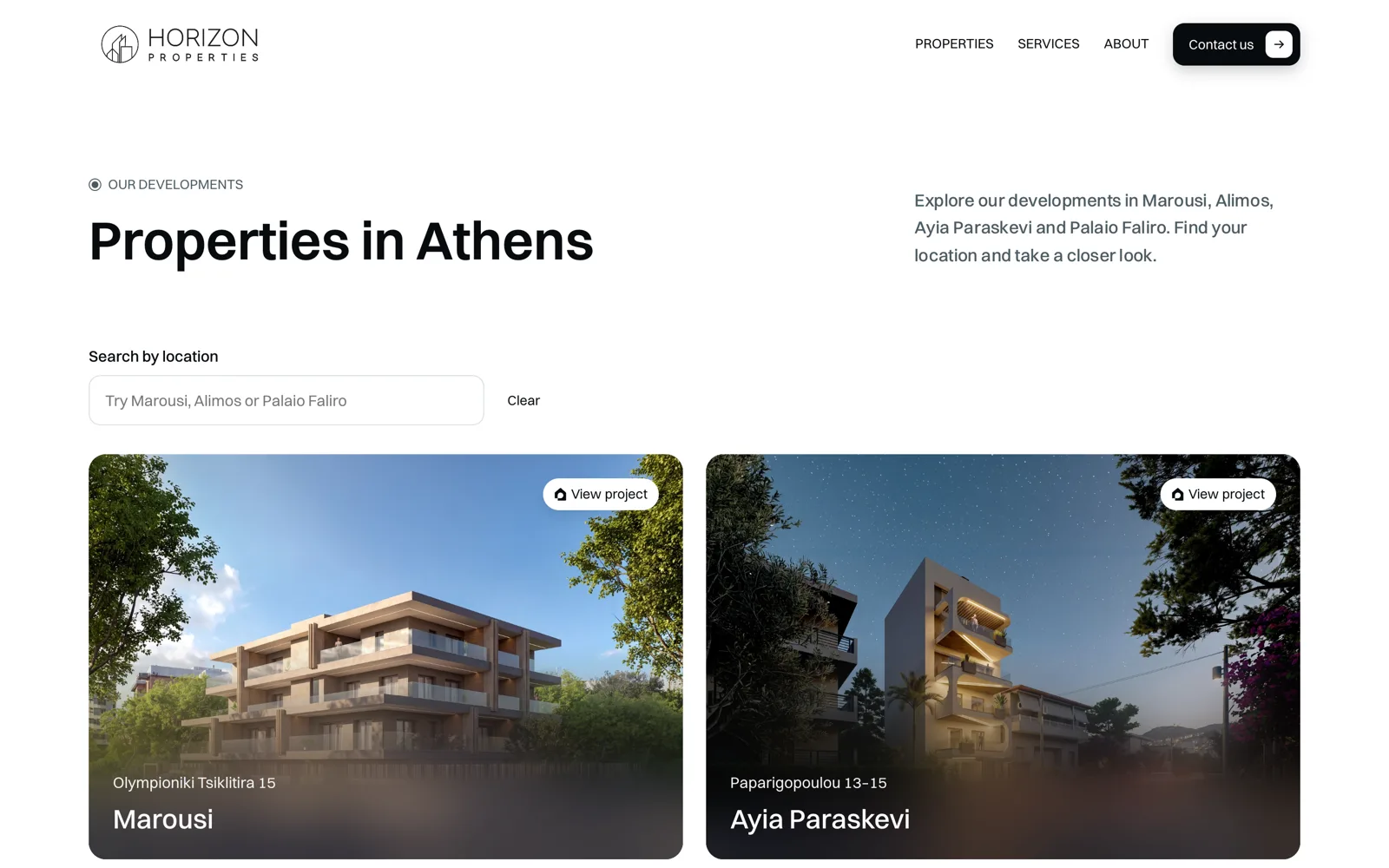 Horizon Properties website: Every development, in one search