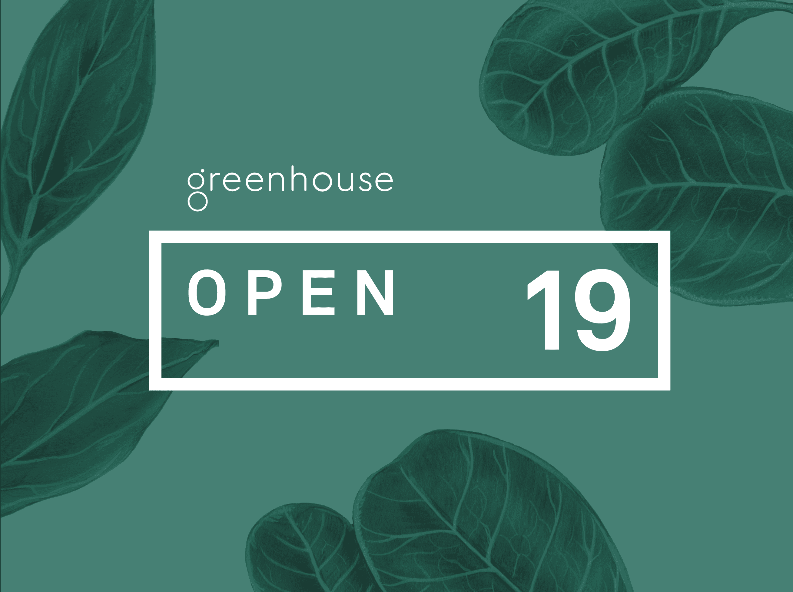 Greenhouse OPEN 2019 logo against plant backdrop