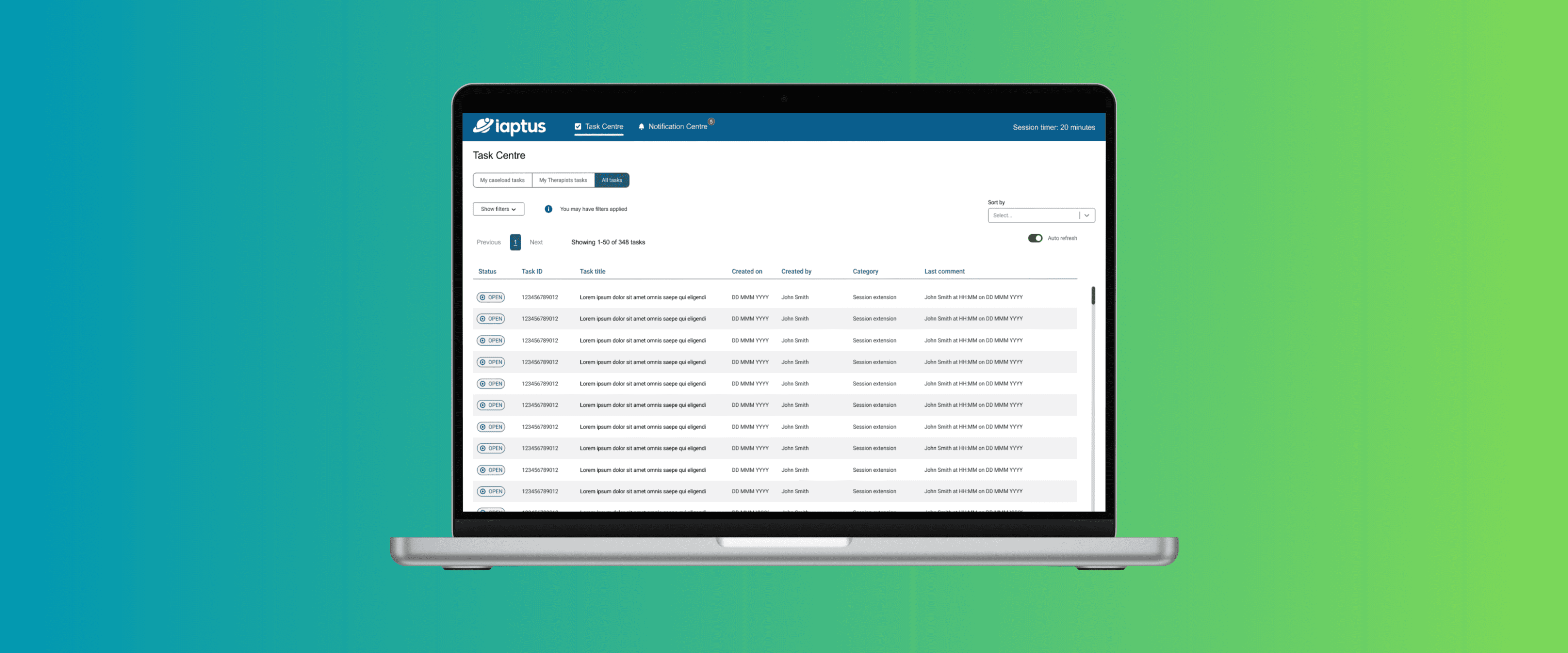 Laptop mockup of the new task management feature.