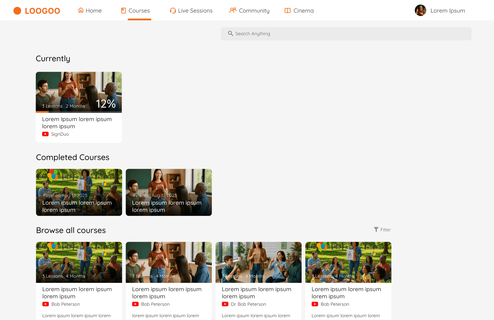 FamSigns courses dashboard