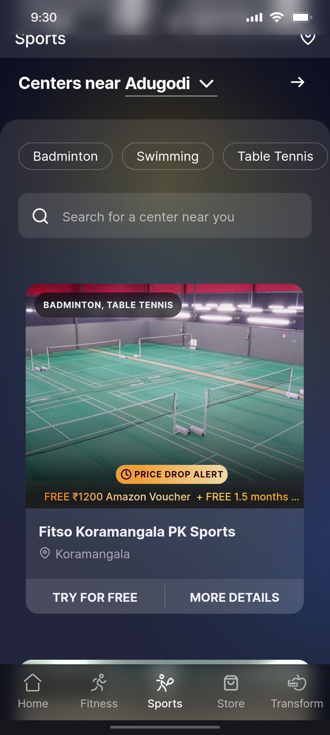 Cult.fit App Sport Screen