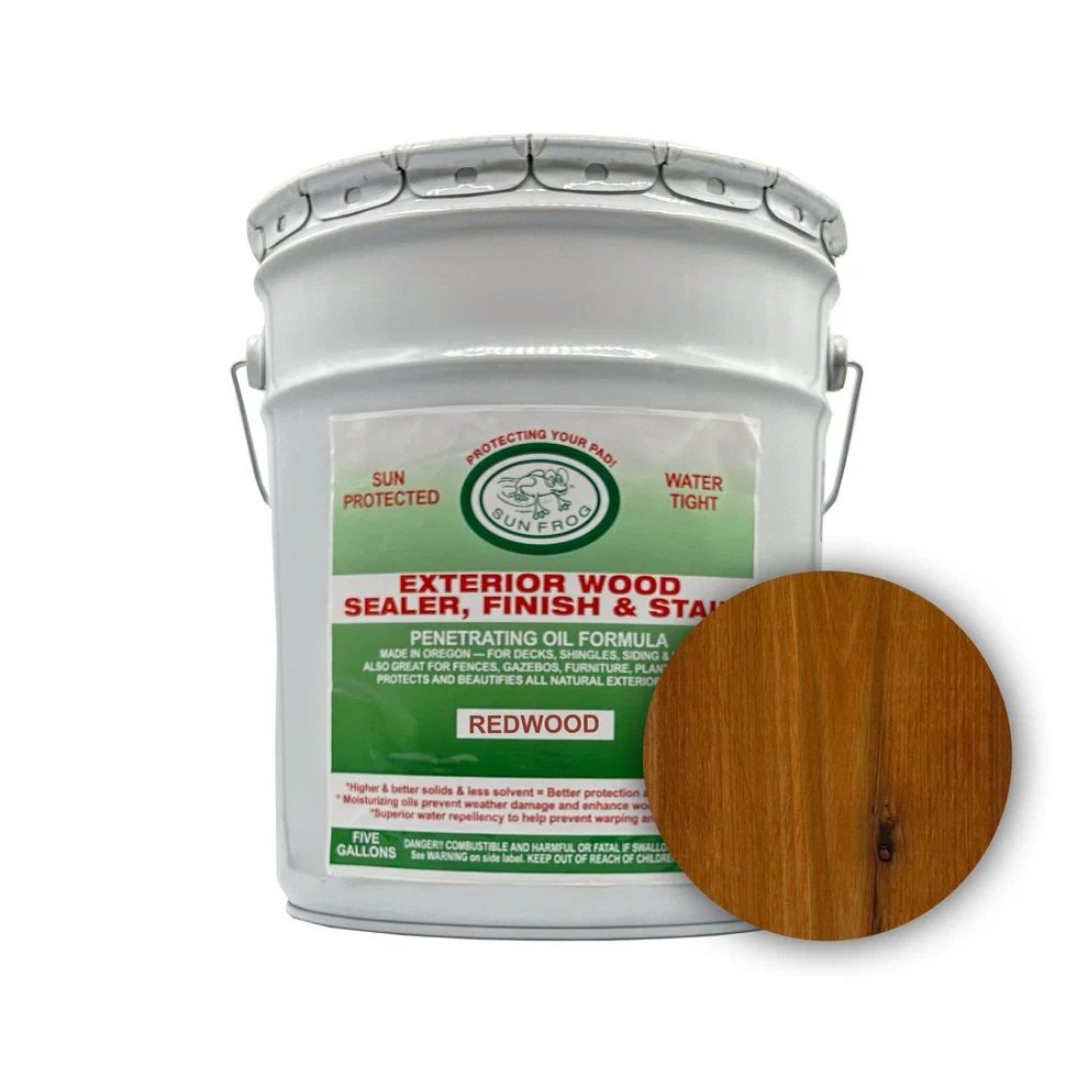 Sun Frog Redwood wood sealer, five-gallon pail, stocked at Capital Lumber in Boise