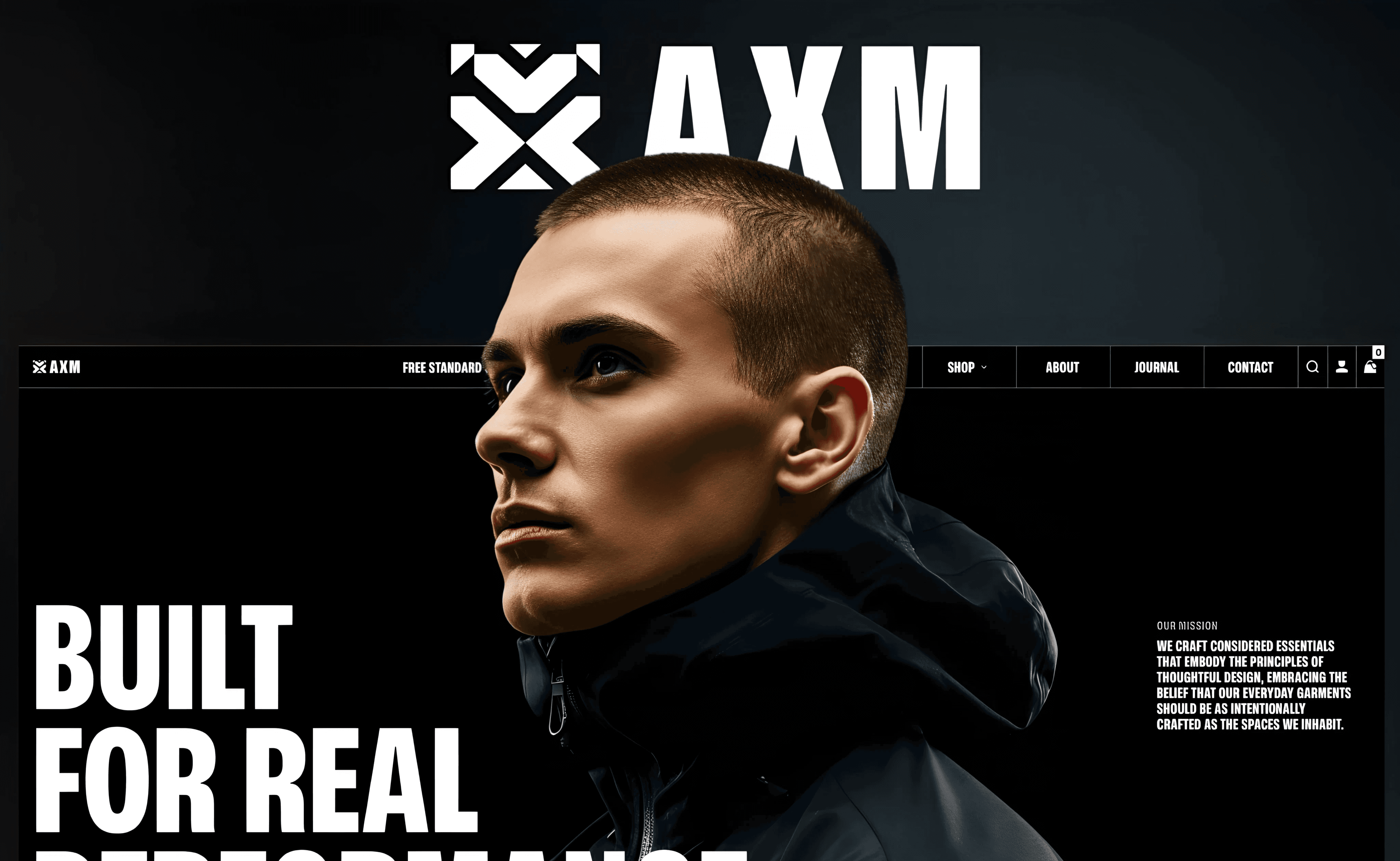 Minimalist e-commerce template — dark aesthetic, bold typography, and high-contrast visuals inspired by performance wear and architectural design.