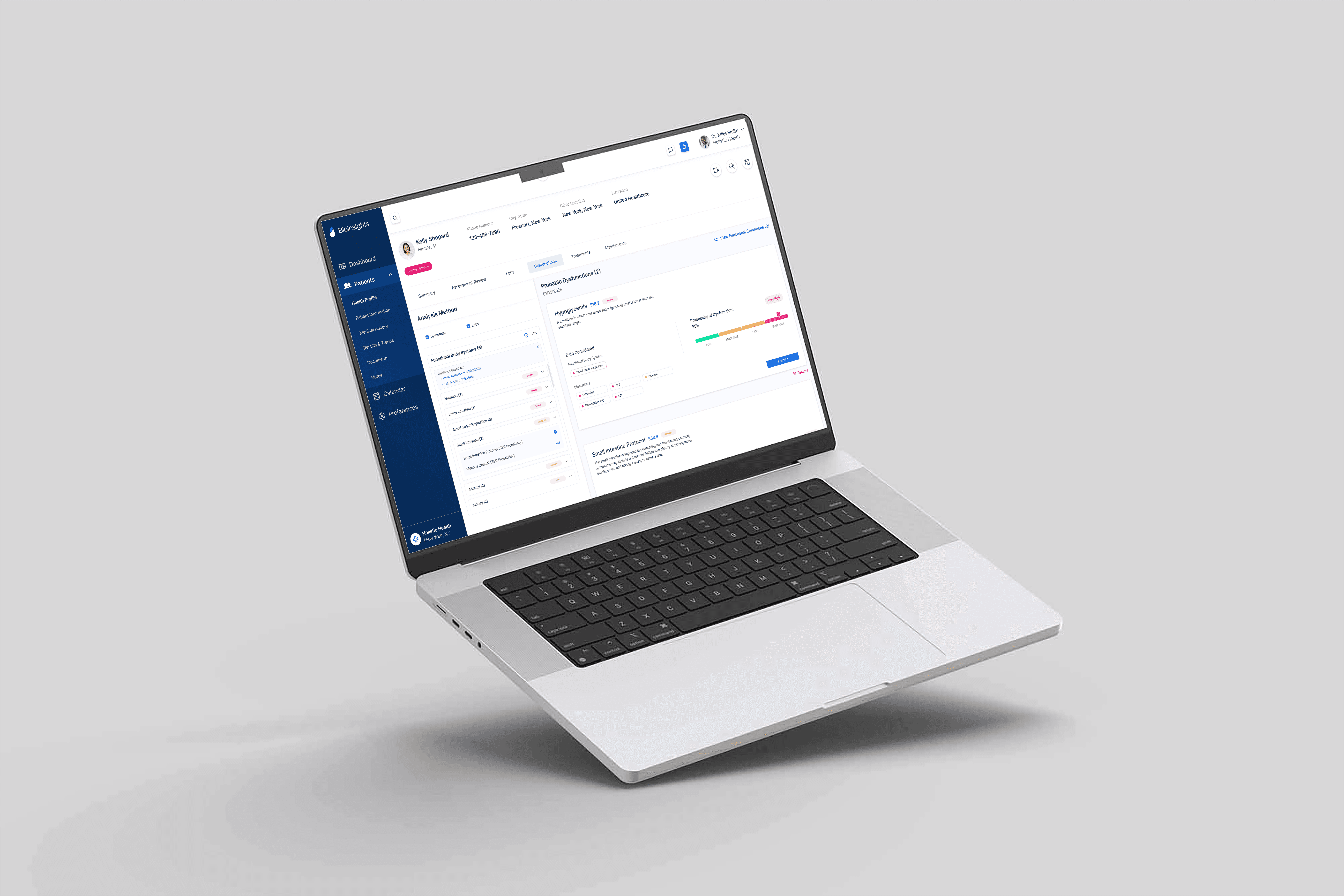 A mac laptop showcasing a design for a web based medical platform