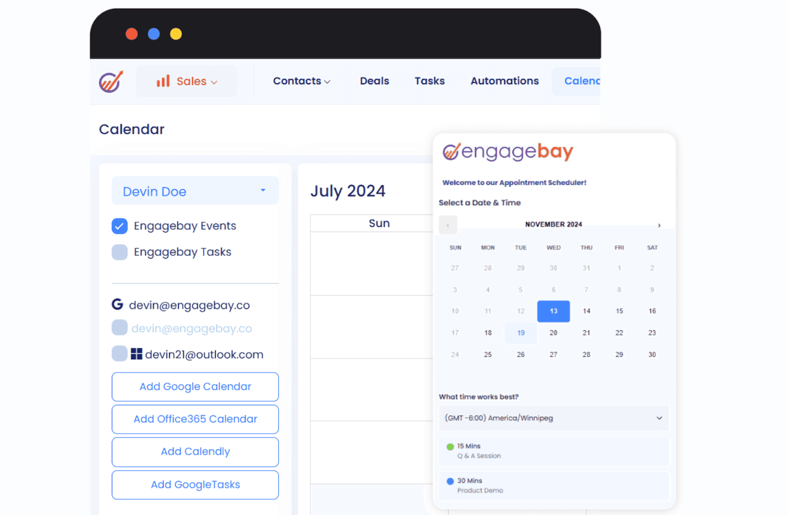 Interface of EngageBay CRM