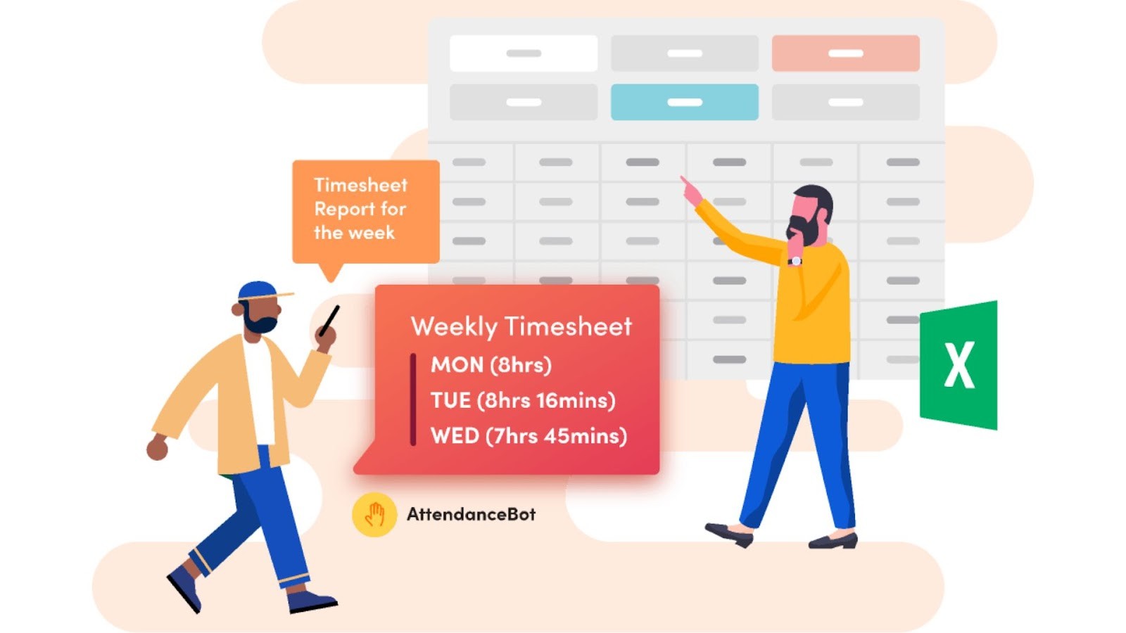 AttendanceBot’s weekly timesheet and Excel report summary
