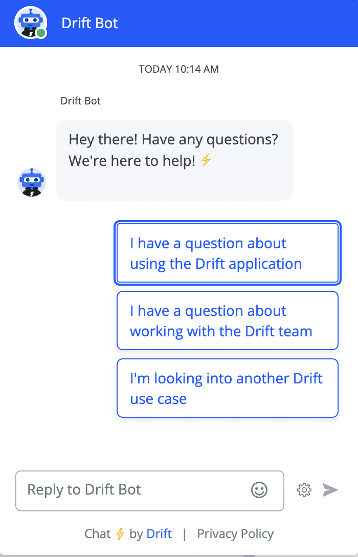 Drift live chat example