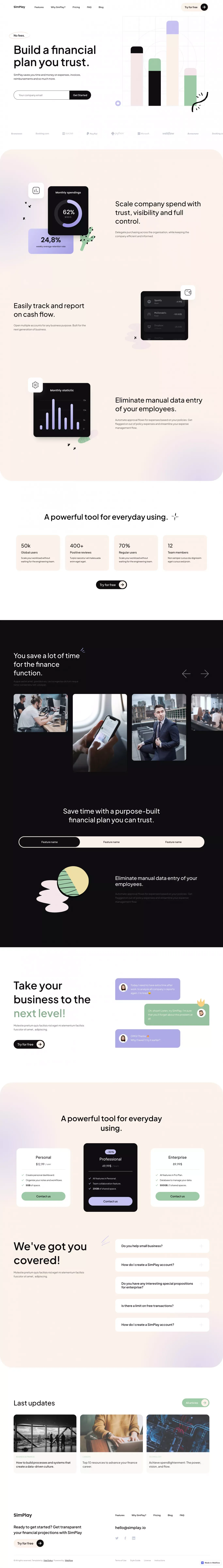 SimPlay – Webflow HTML website template portfolio page screenshot showcasing Design and Tech design