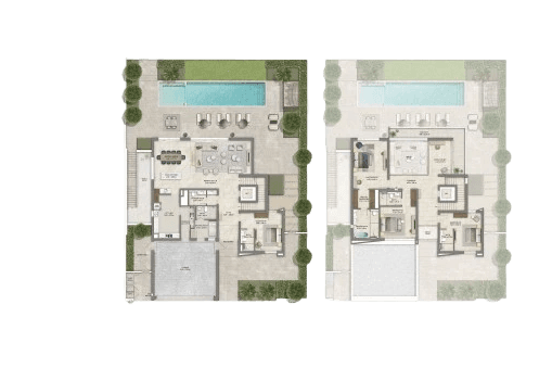 Floor plans for a 4 Bedroom Villa at Address Villas Tierra, showcasing layout and room dimensions.