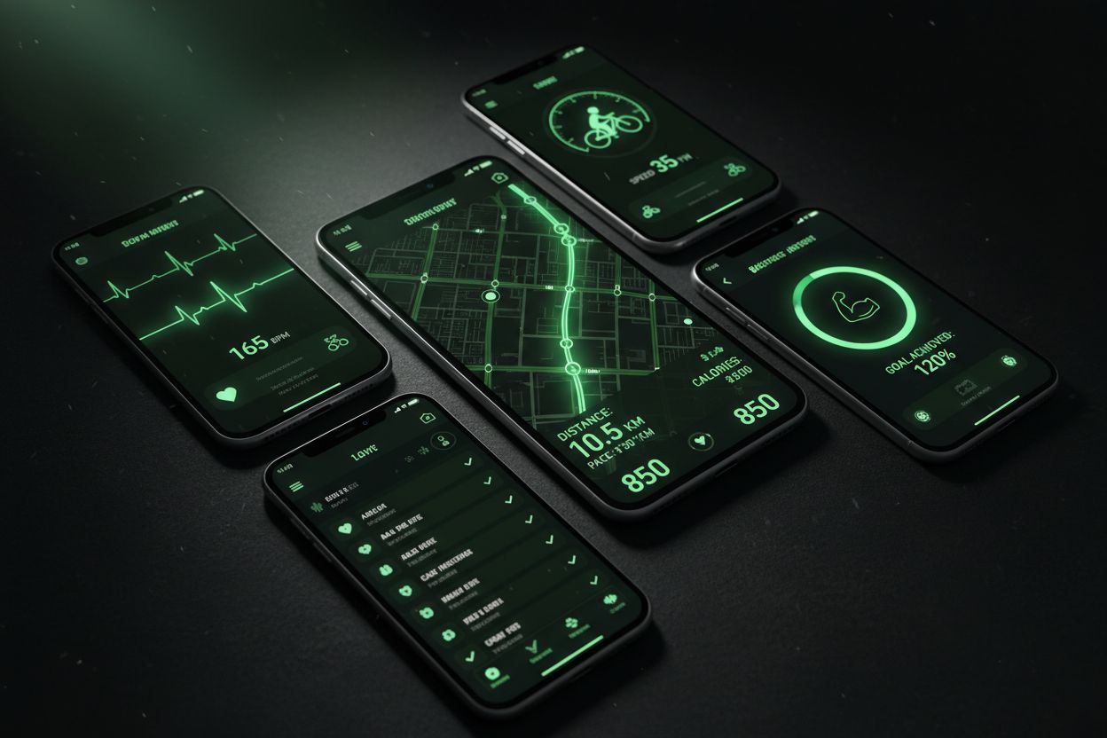 Different workout tracking app screens on phones