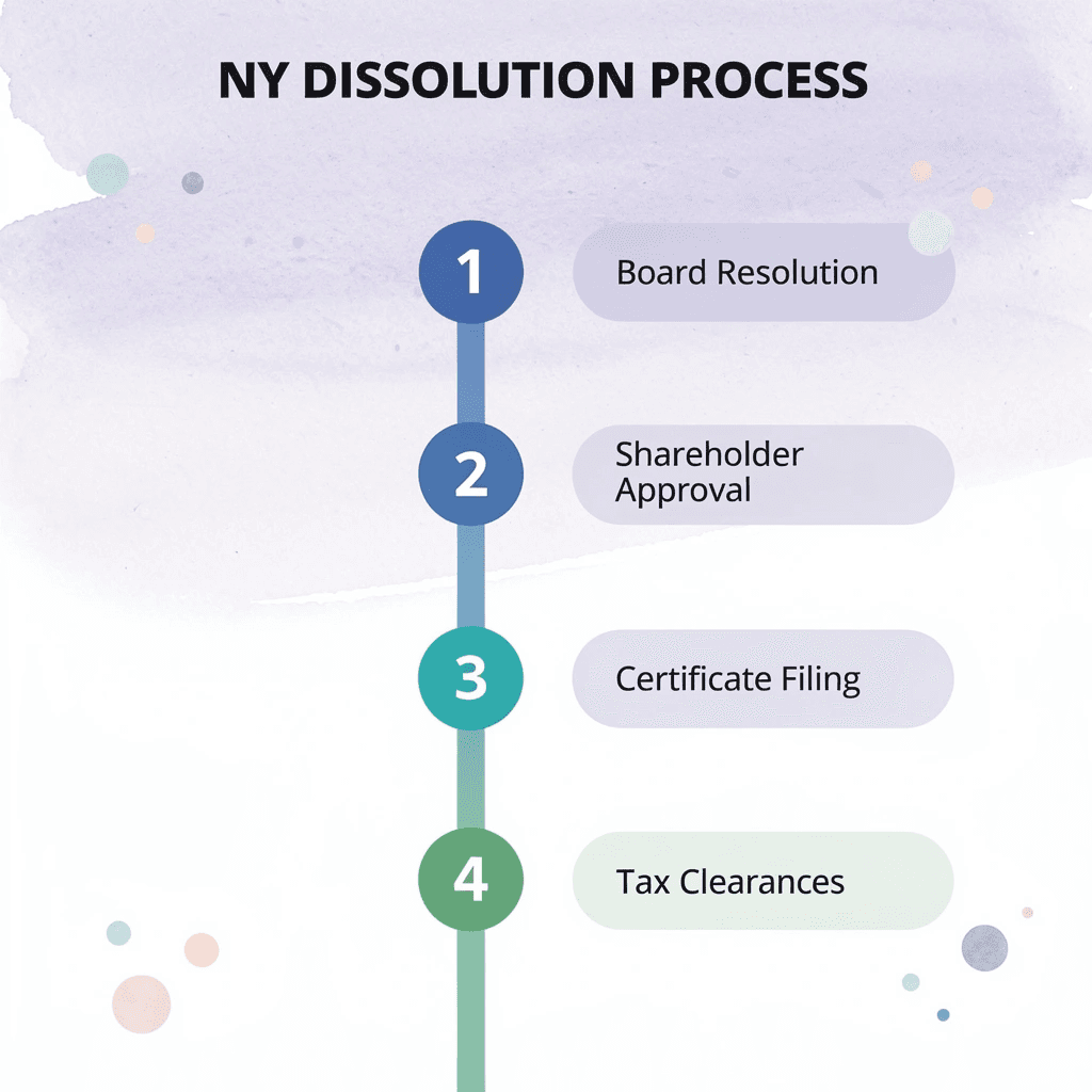 Step-by-step numbered process for New York corporation dissolution