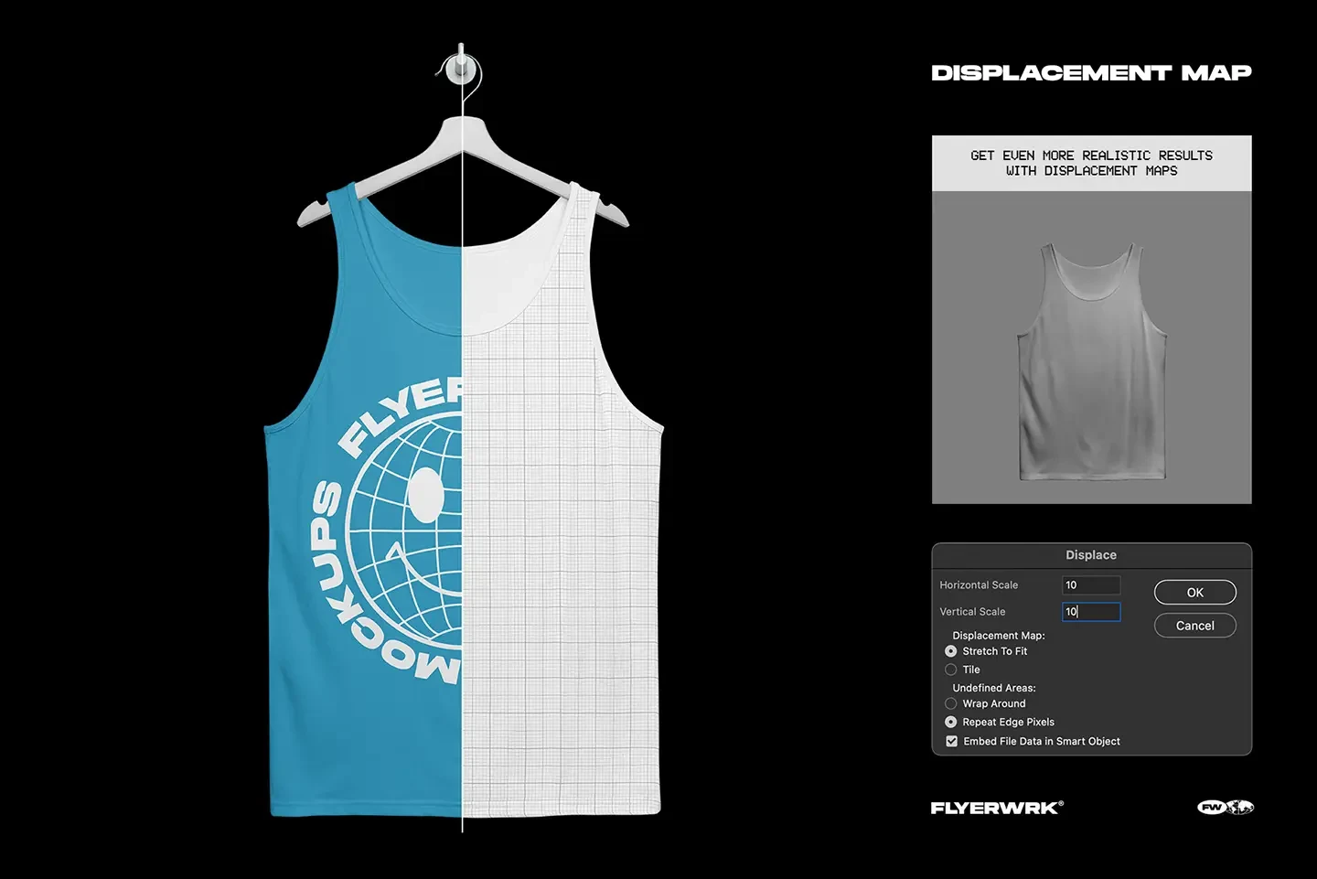 Bella+Canvas 3480 Tanktop Hanging mockup displacement map for realistic print effects