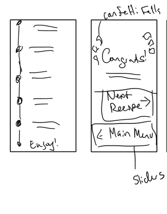App screen sketches - recipe completion and celebration