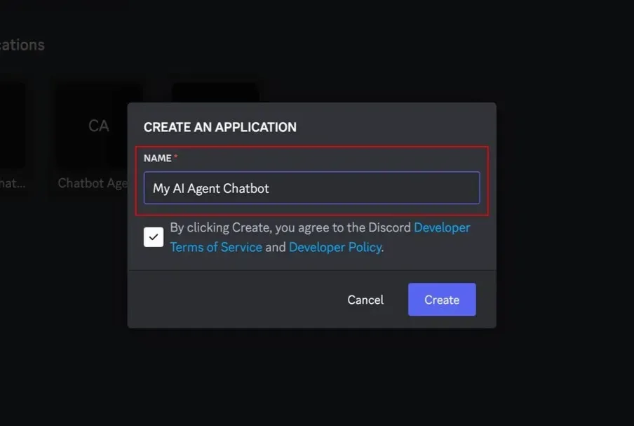 AgentX create Discord application