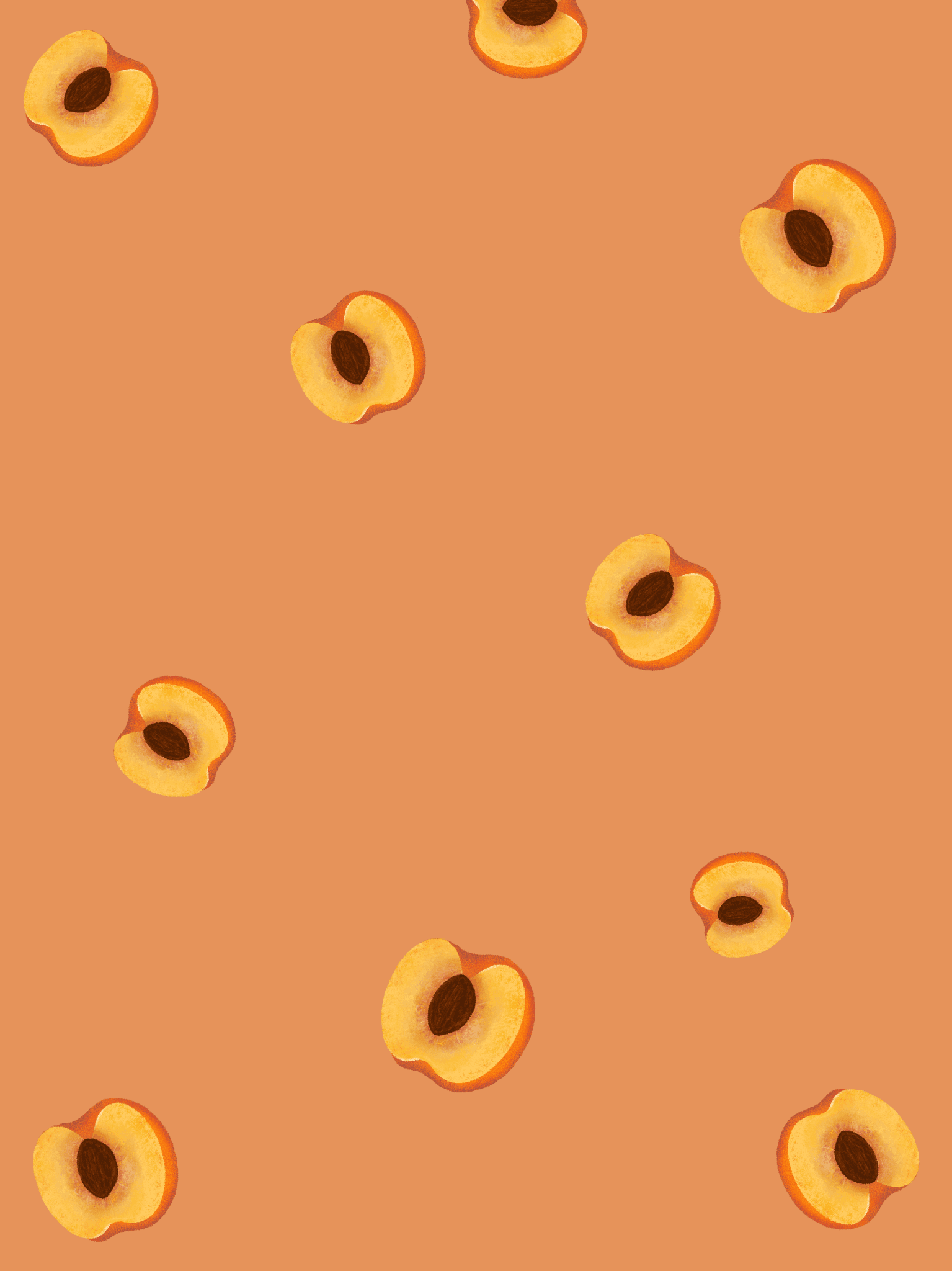 Repeat fruit patterns. Repeat fruit design. Repeat peach slices all over. Digital art drawing of peach slice with repeat patterns all over. peach digital painting or drawing poster.