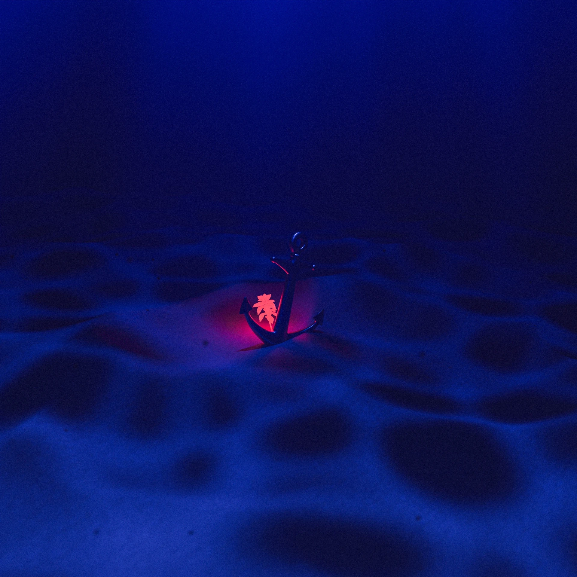 Deep blue anchor with glowing palm. Hire graphic designer Barcelona for brand identity.