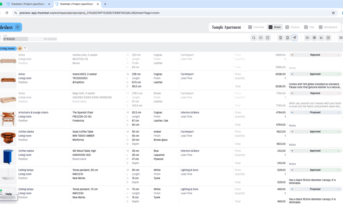 Share controls for a client view in thesheet