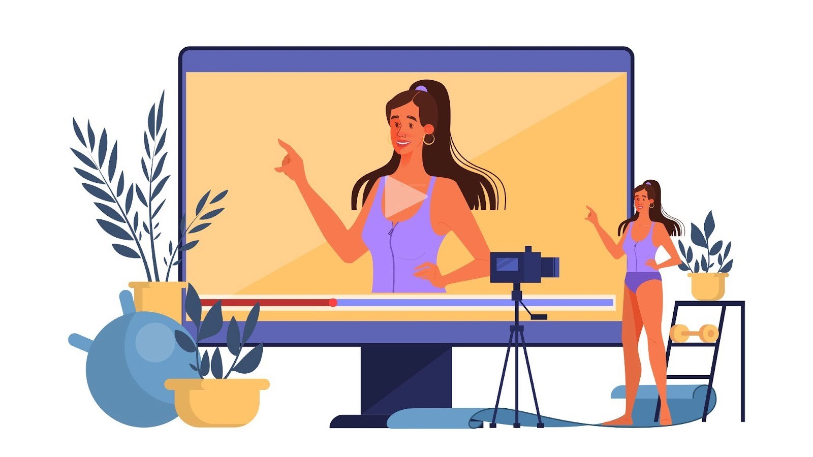 Fitness influencer recording creator content on camera for brand marketing campaign