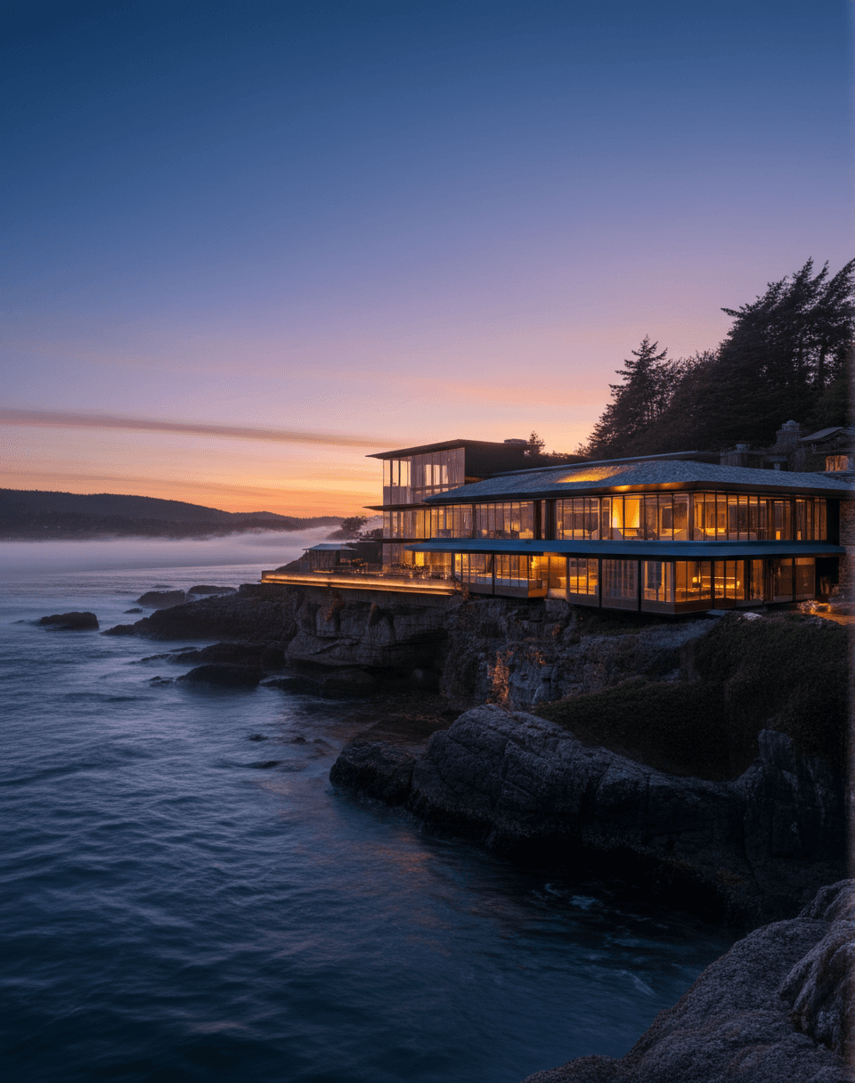 Architectural modern home with sharp lines and car parked outside, Verdant House